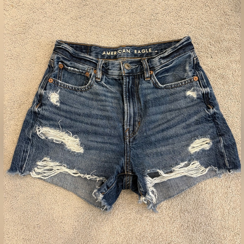 American Eagle Outfitters Women's Ripped Jean Shorts - Dark Blue